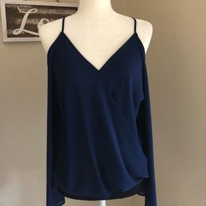 Navy Cold Shoulder Top